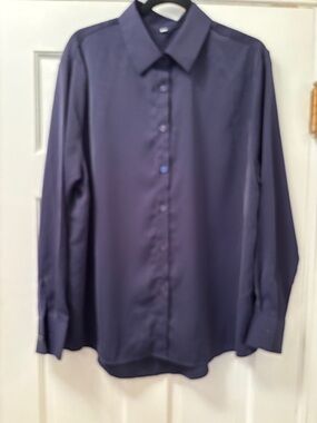 Women's Navy Button-Down High/Low Shirt